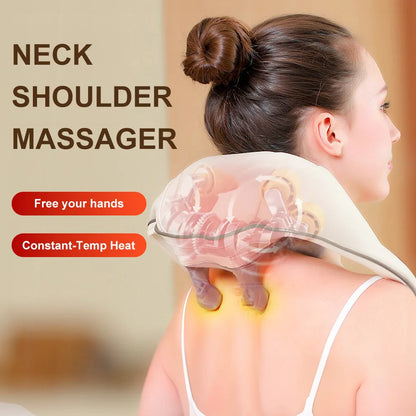Wireless Neck Shoulder Massager with Heat 3D Kneading Shiatsu for Cervical Spine Hot Compress Vibration Portable for Home/Car