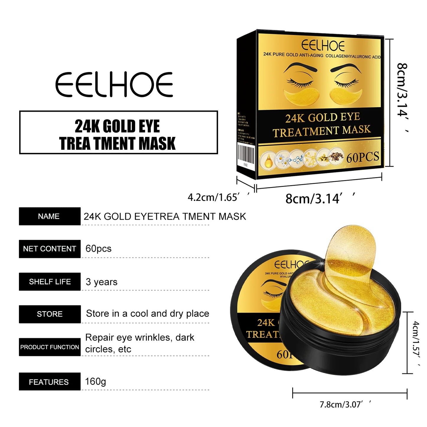 Moisturizing Eye Mask Patches – Dark Circle Removal &amp; Anti‑Wrinkle Treatment