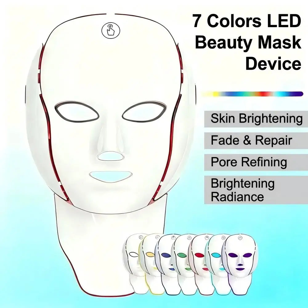 7 Colors Facial LED Mask Photon Whitening Neck Mask Device For Skin Rejuvenation Anti-Acne Anti-aging Beauty Mask Skincare Tool