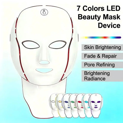 7 Colors Facial LED Mask Photon Whitening Neck Mask Device For Skin Rejuvenation Anti-Acne Anti-aging Beauty Mask Skincare Tool