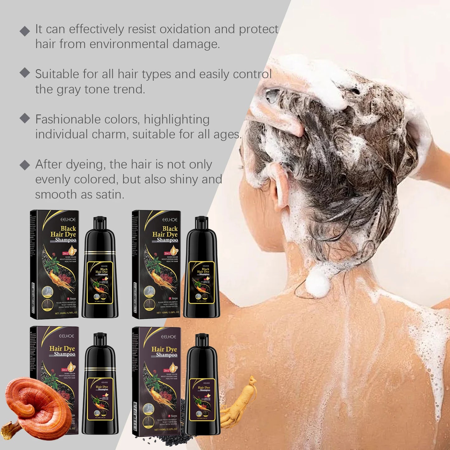 ginseng hair dye shampoo for gray hair coverage and shine
