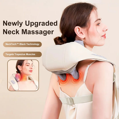 Wireless Neck Shoulder Massager with Heat 3D Kneading Shiatsu for Cervical Spine Hot Compress Vibration Portable for Home/Car