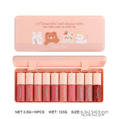Twelve-Piece Lip Gloss Set, Water-Glossy Mirror Shimmer Lip Gloss, Moisturizing Lip Gloss, Non-Fading, Easy to Apply, Long-Lasting Makeup Effect Lip Gloss Set