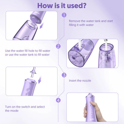 SEJOY Water Flosser Irrigator Dental Teeth Whitening strips Portable 230ML Tank 5 Modes 8 Jet Tips Washing Machine for Home