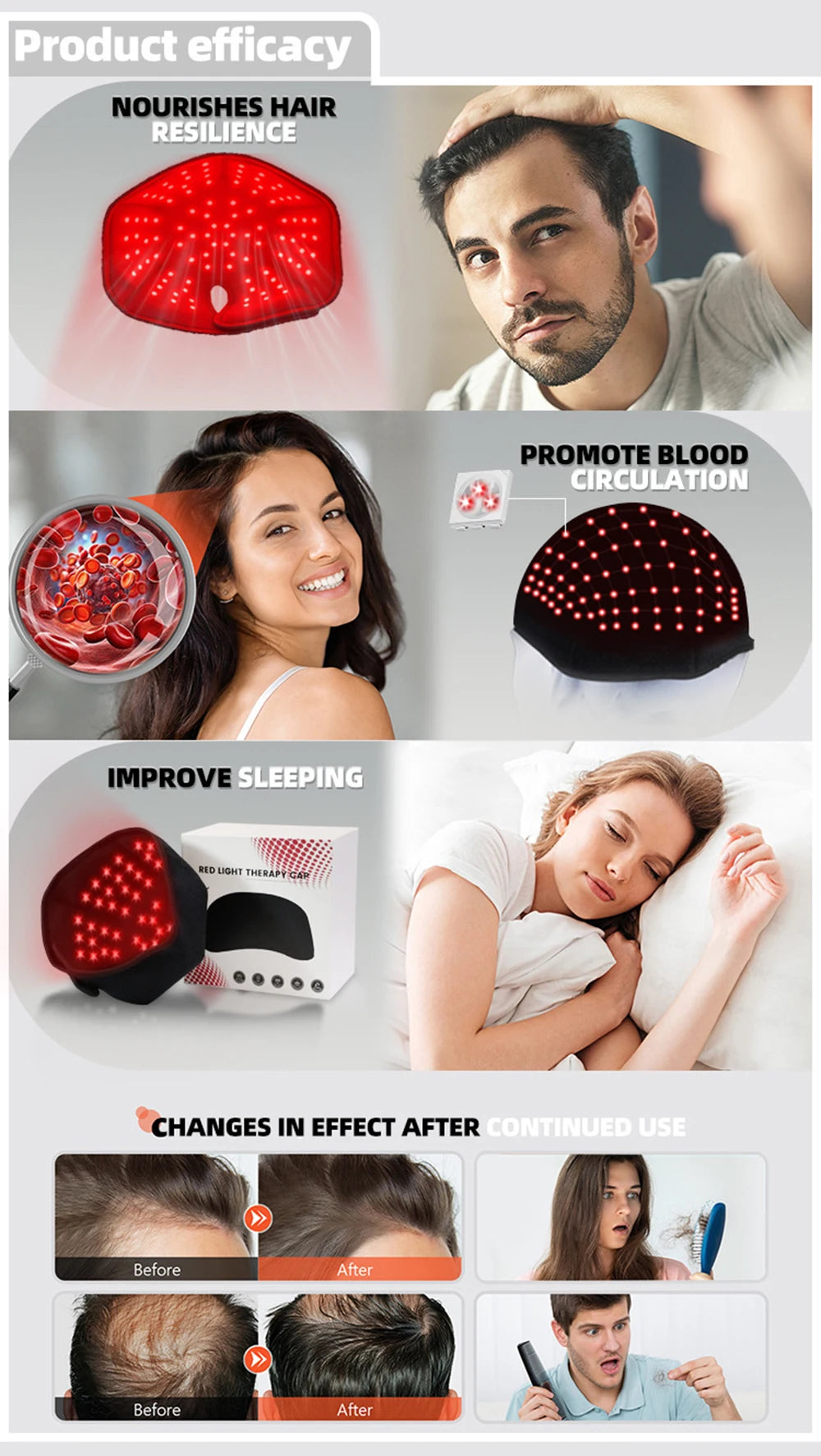 Red Light Hats for Hair Regrowth Infrared light Cap Thinning Anti Hair Loss Anxiety Stress Reduce Migraine Scalp Relax Massager