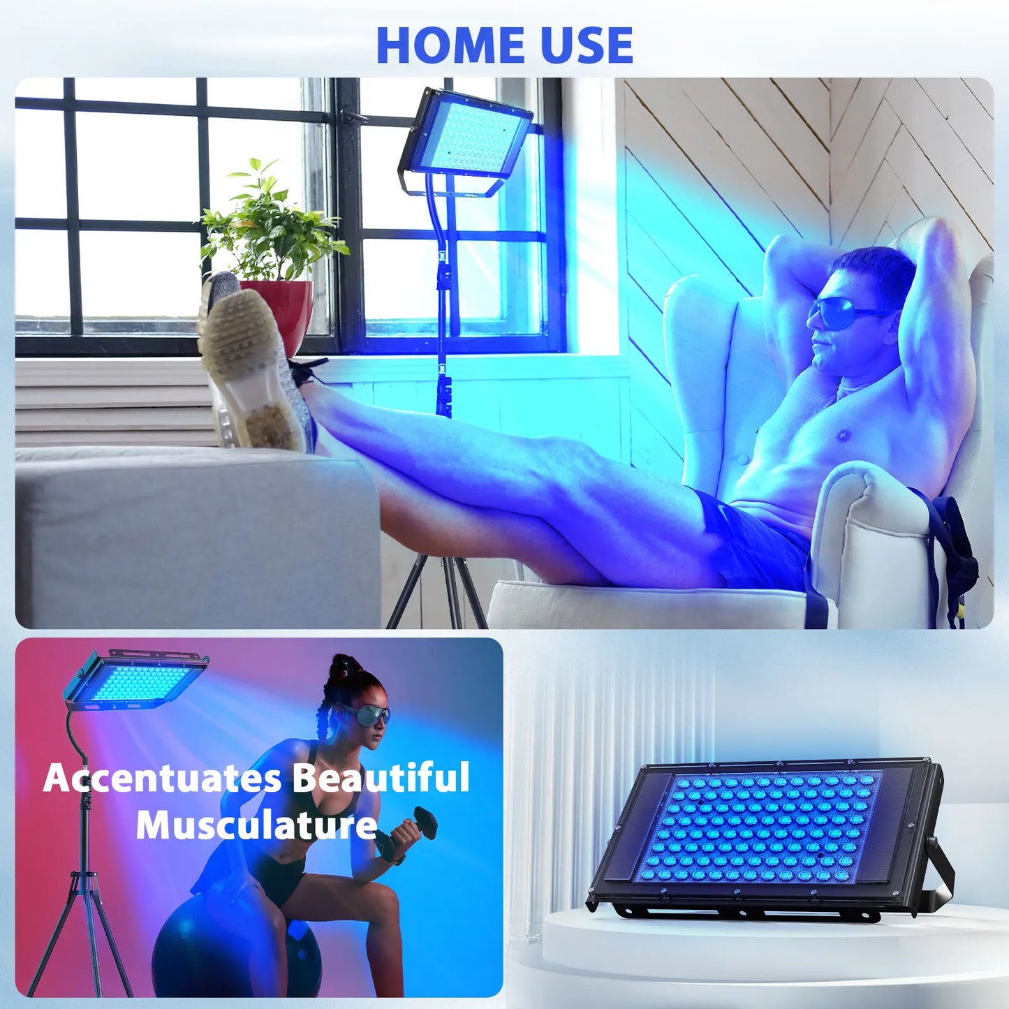 50W Tanning Lamp 460+480nm Blue Light for Home Tanning Solarium LED Solarium Tanning Machine for Face and Body 5Brightness Level