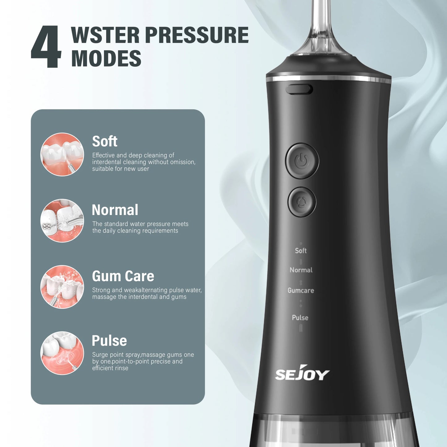 SEJOY Water Flosser Irrigator Dental Teeth Whitening strips Portable 230ML Tank 5 Modes 8 Jet Tips Washing Machine for Home