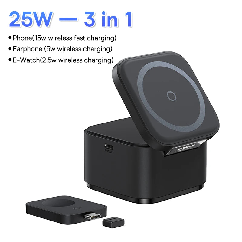 3 in 1 25W Magnetic Wireless Charger Stand 15W Fast Wireless Charging Desktop Dock Station For iPhone16 15 14 13 Airpod