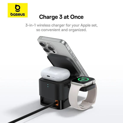 3 in 1 25W Magnetic Wireless Charger Stand 15W Fast Wireless Charging Desktop Dock Station For iPhone16 15 14 13 Airpod