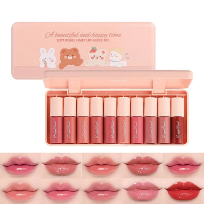 Twelve-Piece Lip Gloss Set, Water-Glossy Mirror Shimmer Lip Gloss, Moisturizing Lip Gloss, Non-Fading, Easy to Apply, Long-Lasting Makeup Effect Lip Gloss Set