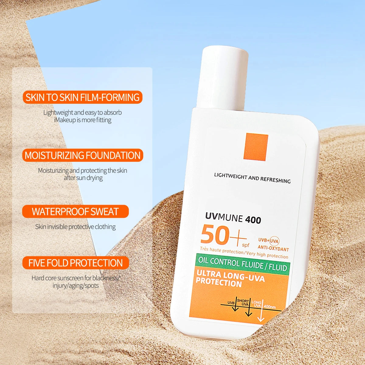 Original SPF50+ Sunscreen Lotion Cream Lasting Moisturizing Refreshing Light and Non Greasy To Prevent Facial and Body Sunburn