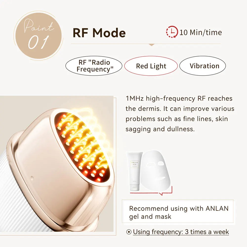 Multi‑Polar RF EMS Beauty Device – Facial Lifting, Skin Tightening & Anti‑Aging LED Therapy (24K Gold)