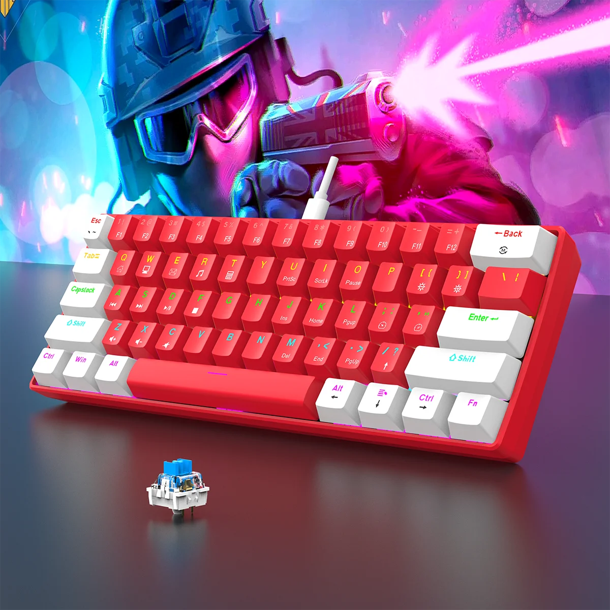 Wired gaming keyboard, RGB backlight ultra compact
