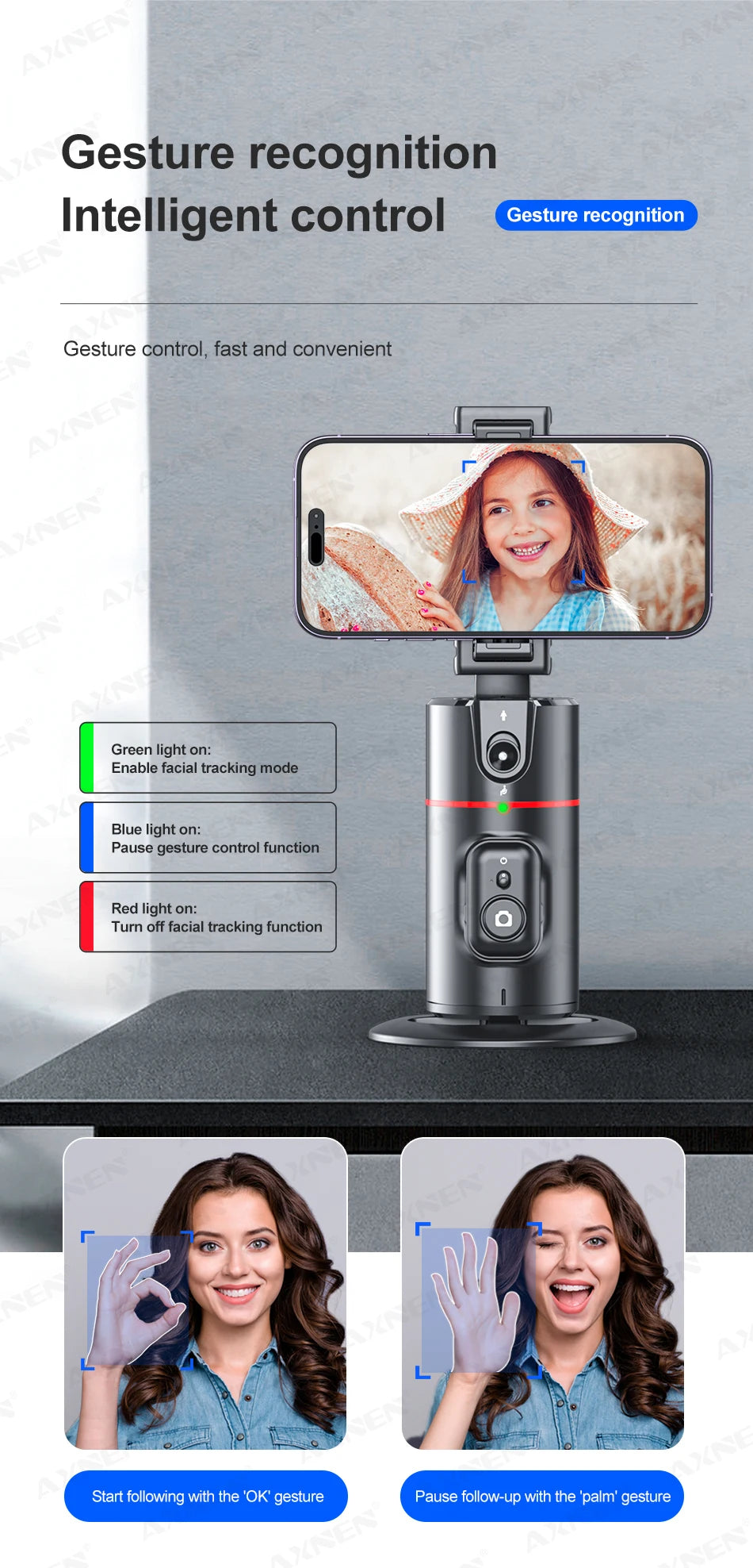 360 Rotation Auto Face Tracking Gimbal Stabilizer Desktop Following Video Shooting with Remote Shutter for Smartphones