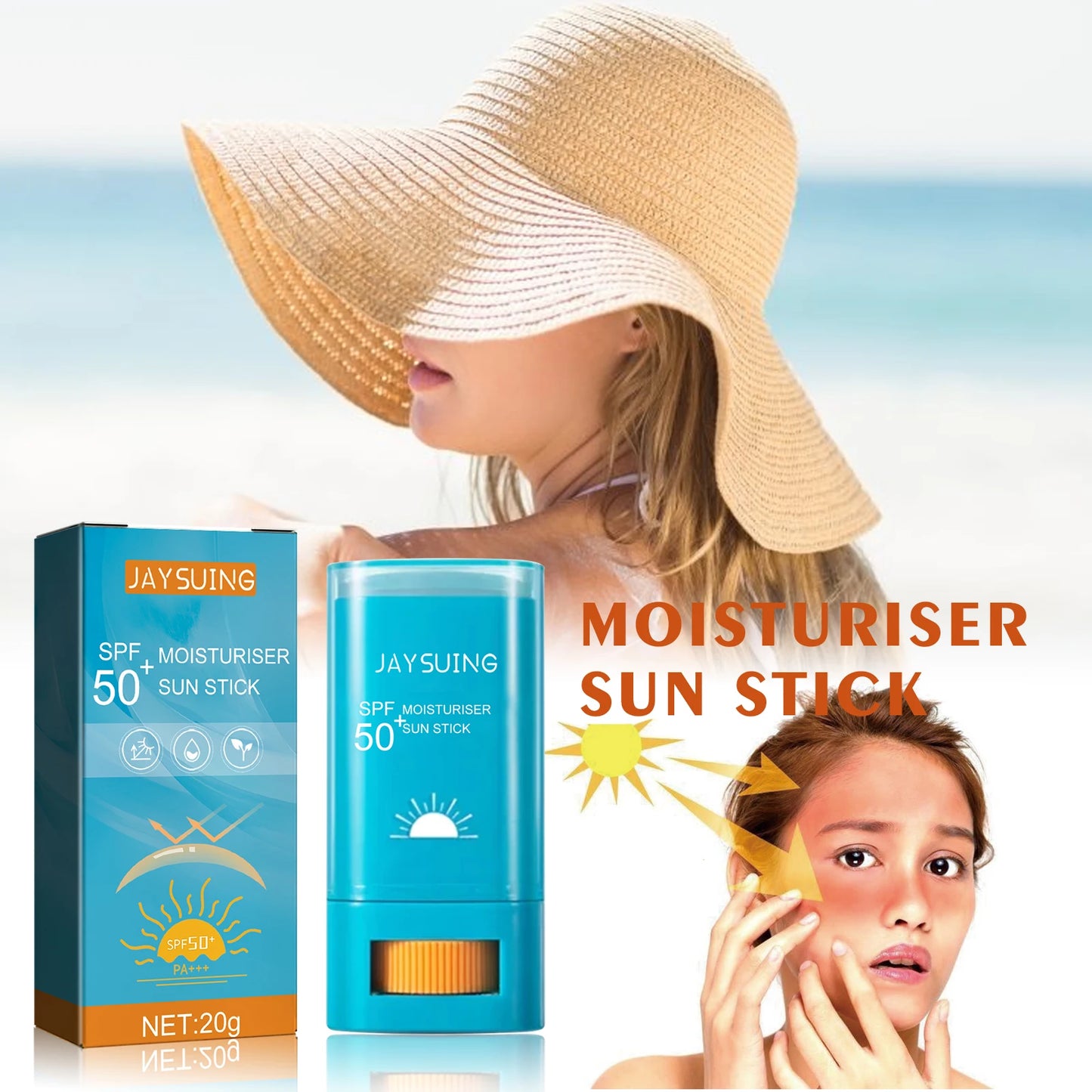 Moisturiser Sun Stick SPF50+ UV Protection Waterproof & Sweatproof Lightweight Non-Greasy Isolation Face Body Sunblock Stick