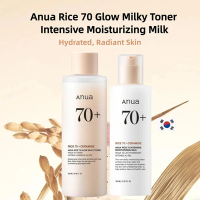 anua rice toner and milk lotion set for hydration and glow
