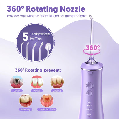 SEJOY Water Flosser Irrigator Dental Teeth Whitening strips Portable 230ML Tank 5 Modes 8 Jet Tips Washing Machine for Home