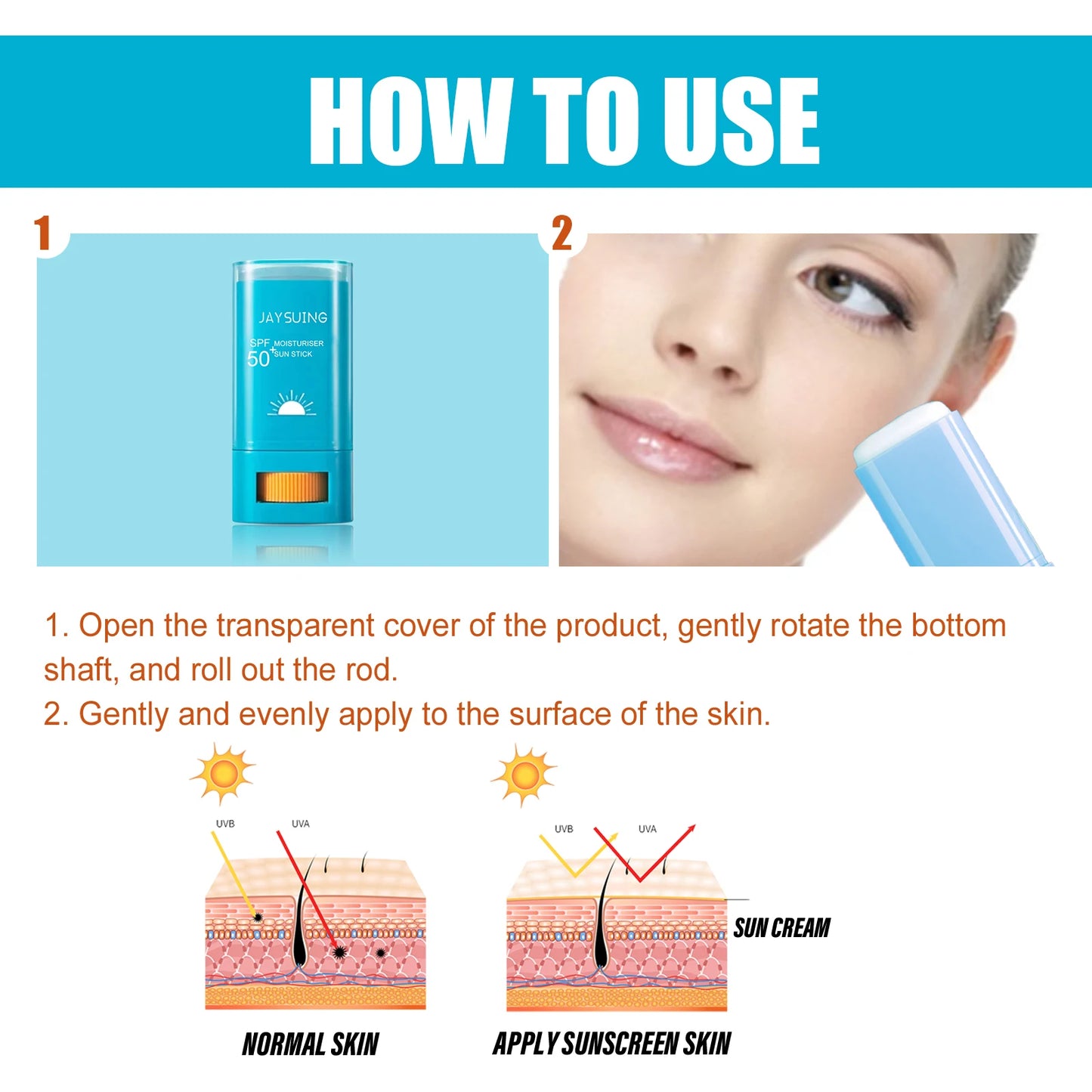 Moisturiser Sun Stick SPF50+ UV Protection Waterproof & Sweatproof Lightweight Non-Greasy Isolation Face Body Sunblock Stick