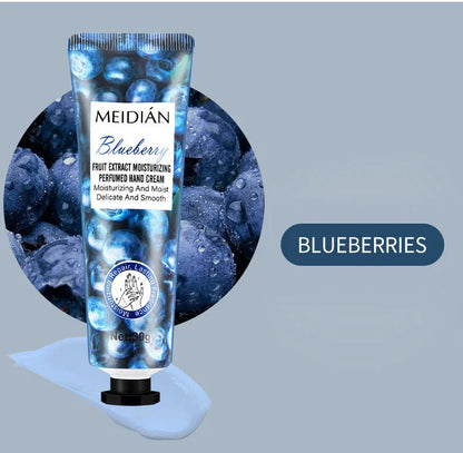 Five piece fruit scented hand cream for moisturizing and long-lasting fragrance retention. Hand care mask cream