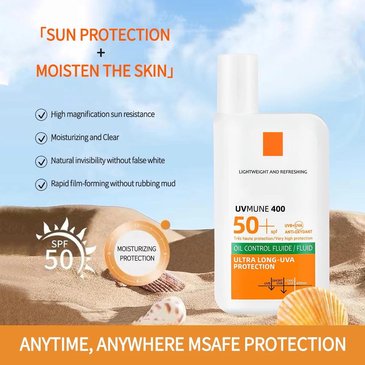 Original SPF50+ Sunscreen Lotion Cream Lasting Moisturizing Refreshing Light and Non Greasy To Prevent Facial and Body Sunburn