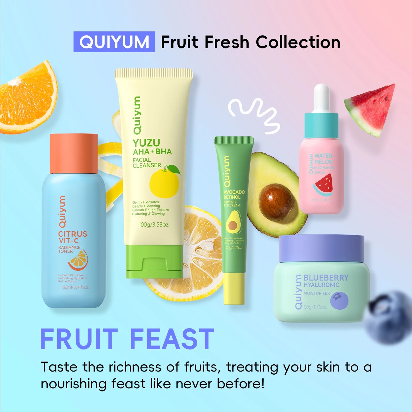 5 piece fruit skincare set for brightening and hydration
