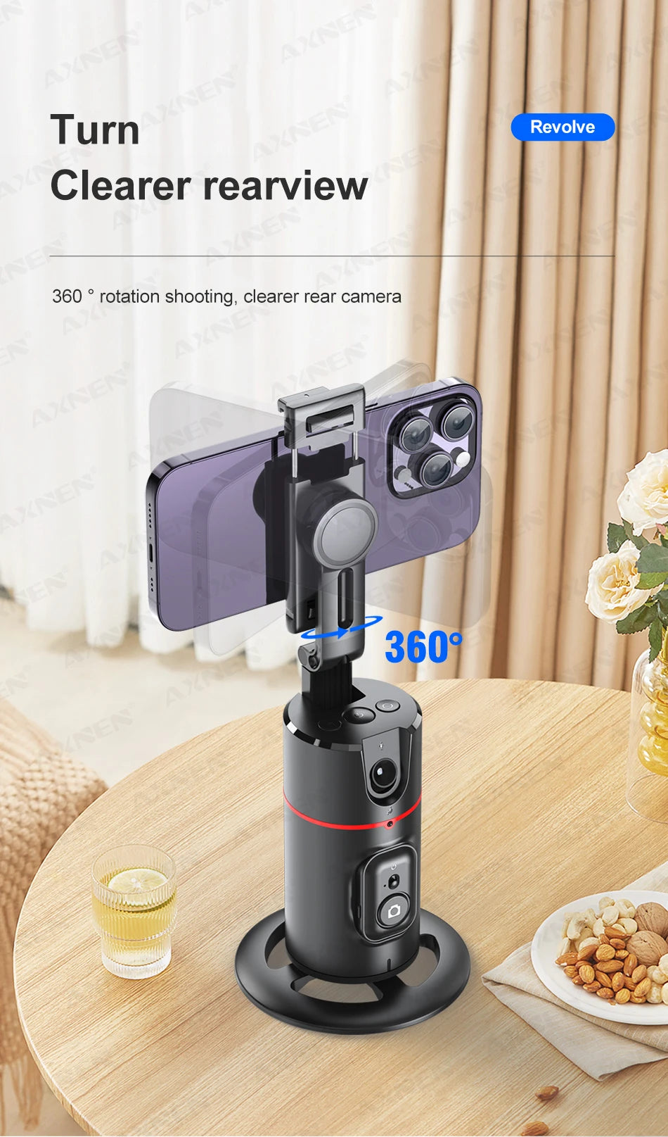360 Rotation Auto Face Tracking Gimbal Stabilizer Desktop Following Video Shooting with Remote Shutter for Smartphones