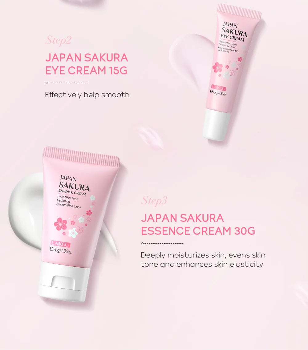 3pcs/set LAIKOU Vitamin C 24K Golden Sakura Skin Care Sets Face Cream Serum Eye Cream Moisturizing Anti Wrinkles Face Care Kit