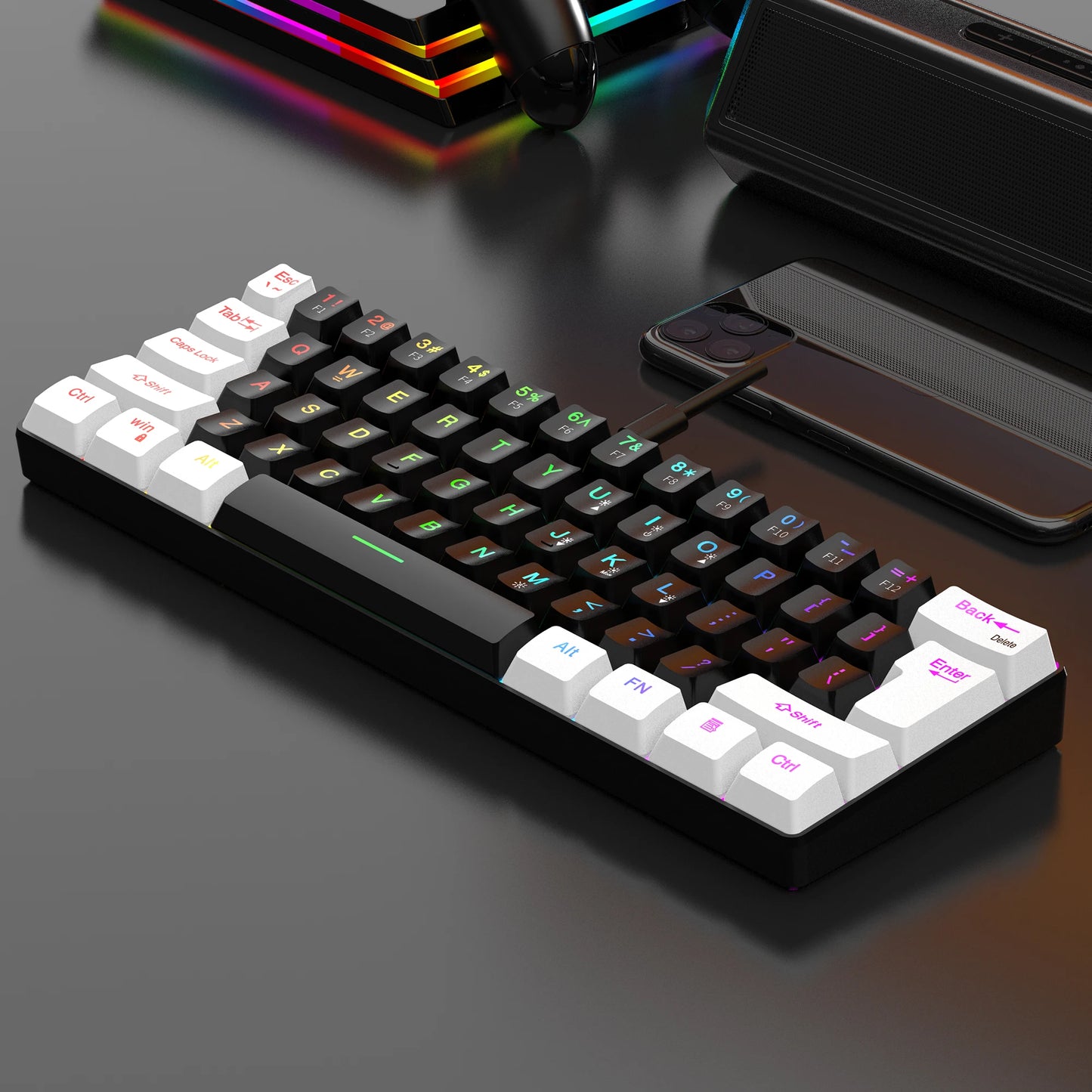 Wired gaming keyboard, RGB backlight ultra compact