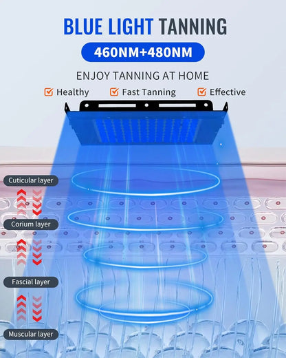 50W Tanning Lamp 460+480nm Blue Light for Home Tanning Solarium LED Solarium Tanning Machine for Face and Body 5Brightness Level