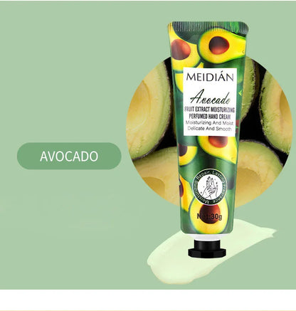 Five piece fruit scented hand cream for moisturizing and long-lasting fragrance retention. Hand care mask cream