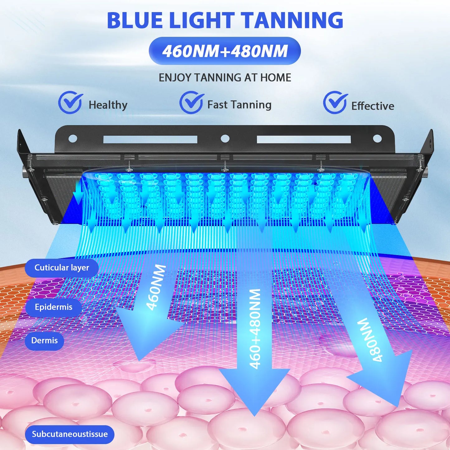 50W Tanning Lamp 460+480nm Blue Light for Home Tanning Solarium LED Solarium Tanning Machine for Face and Body 5Brightness Level