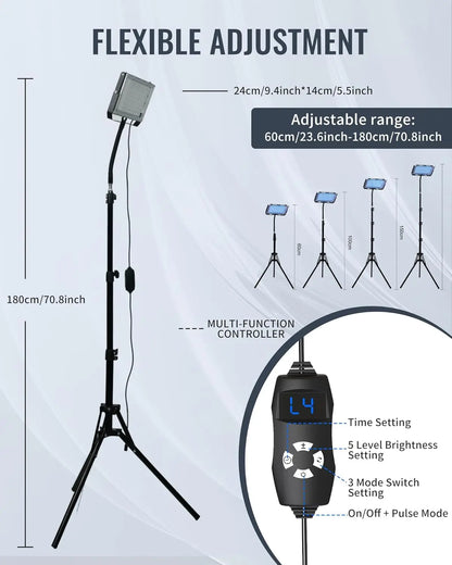 50W Tanning Lamp 460+480nm Blue Light for Home Tanning Solarium LED Solarium Tanning Machine for Face and Body 5Brightness Level