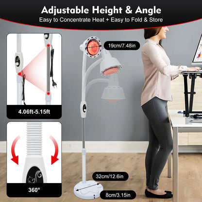 275W Adjustable Infrared Heat Lamp for Muscle&Joint Pain Relief, 360° Rotatable Infrared Therapeutic Light, 0-115℃ Temp Control