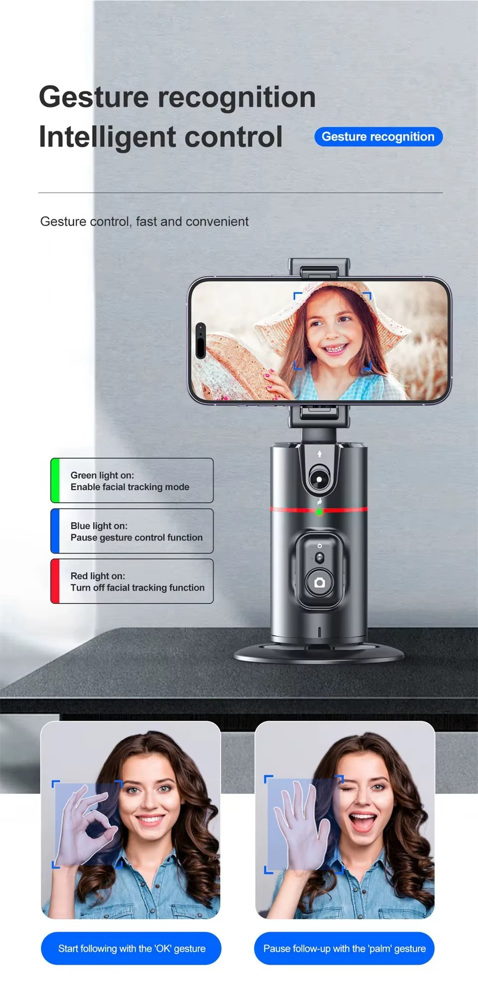 360 Rotation Auto Face Tracking Gimbal Stabilizer Desktop Following Video Shooting with Remote Shutter for Smartphones