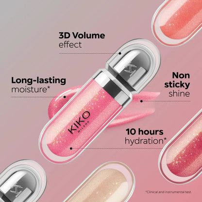 Kiko 3D Hydra LipGloss Non-fading Waterproof Blusher Moisturizing Shimmer Makeup Lip Gloss Lipstick Brun Rose Pearly Mauve Liner