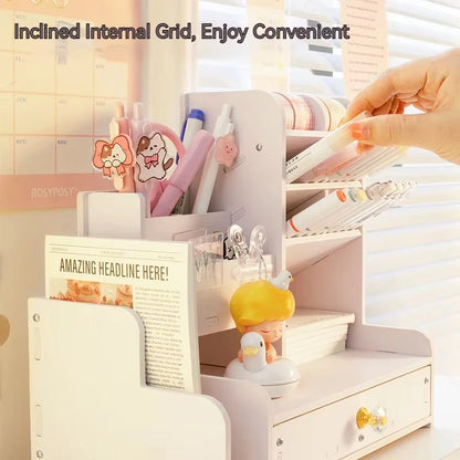 Mark Pen Pencil Holder Wooden Desk Organizers Shelves