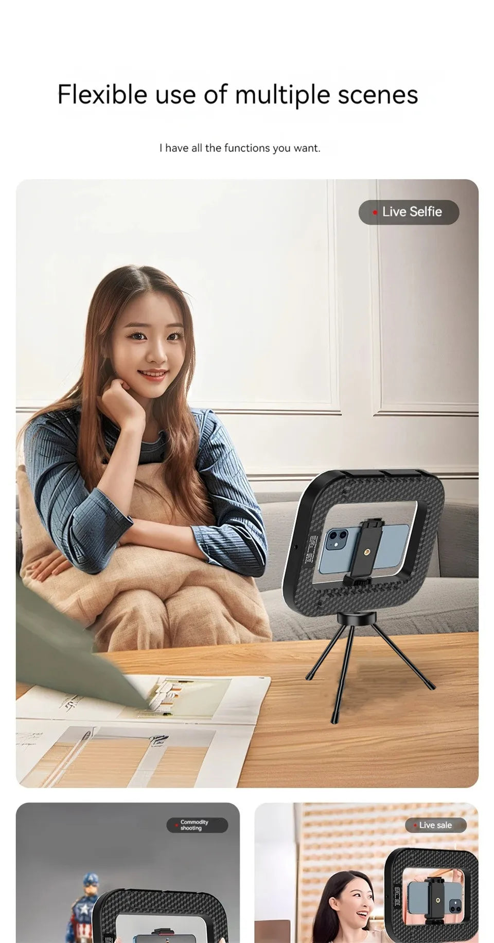 Handheld Ring LED Rechargeable Portable Mobile Phone Live Broadcast Photography Desktop Rabbit Cage Selfie fill Light