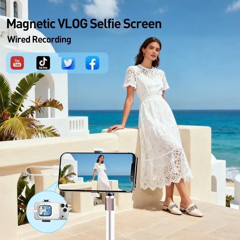 Magnetic selfie monitor screen, mini wireless phone rear camera, video log live-streaming selfie, mobile phone selfie screen