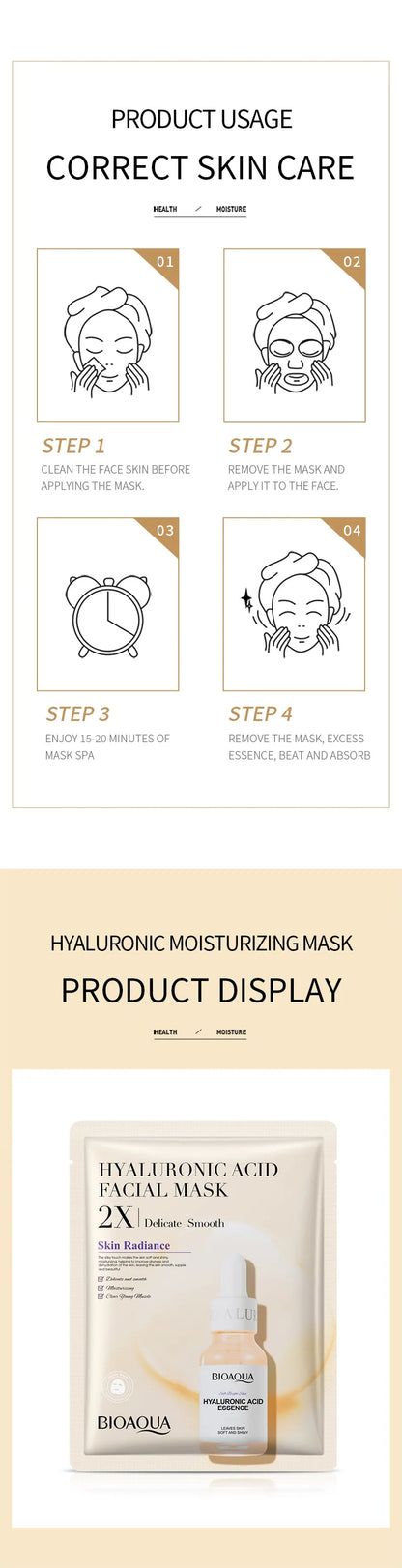 20pcs BIOAQUA Centella Collagen Face Mask VC Moisturizing Refreshing Sheet Masks Hyaluronic Acid  Facial Mask Skin Care Products