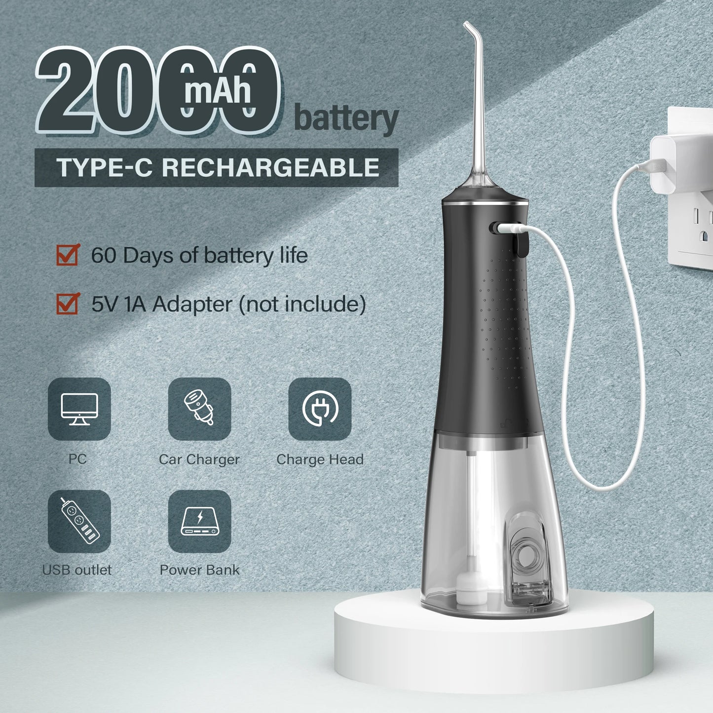 SEJOY Water Flosser Irrigator Dental Teeth Whitening strips Portable 230ML Tank 5 Modes 8 Jet Tips Washing Machine for Home