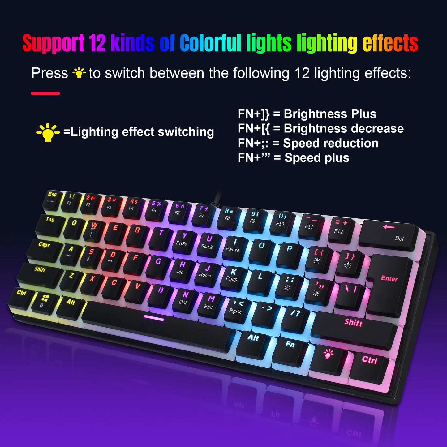 Wired gaming keyboard, RGB backlight ultra compact