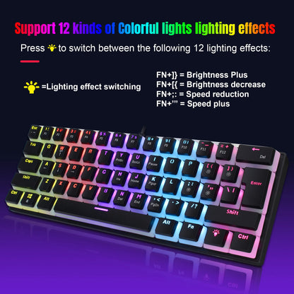 Wired gaming keyboard, RGB backlight ultra compact
