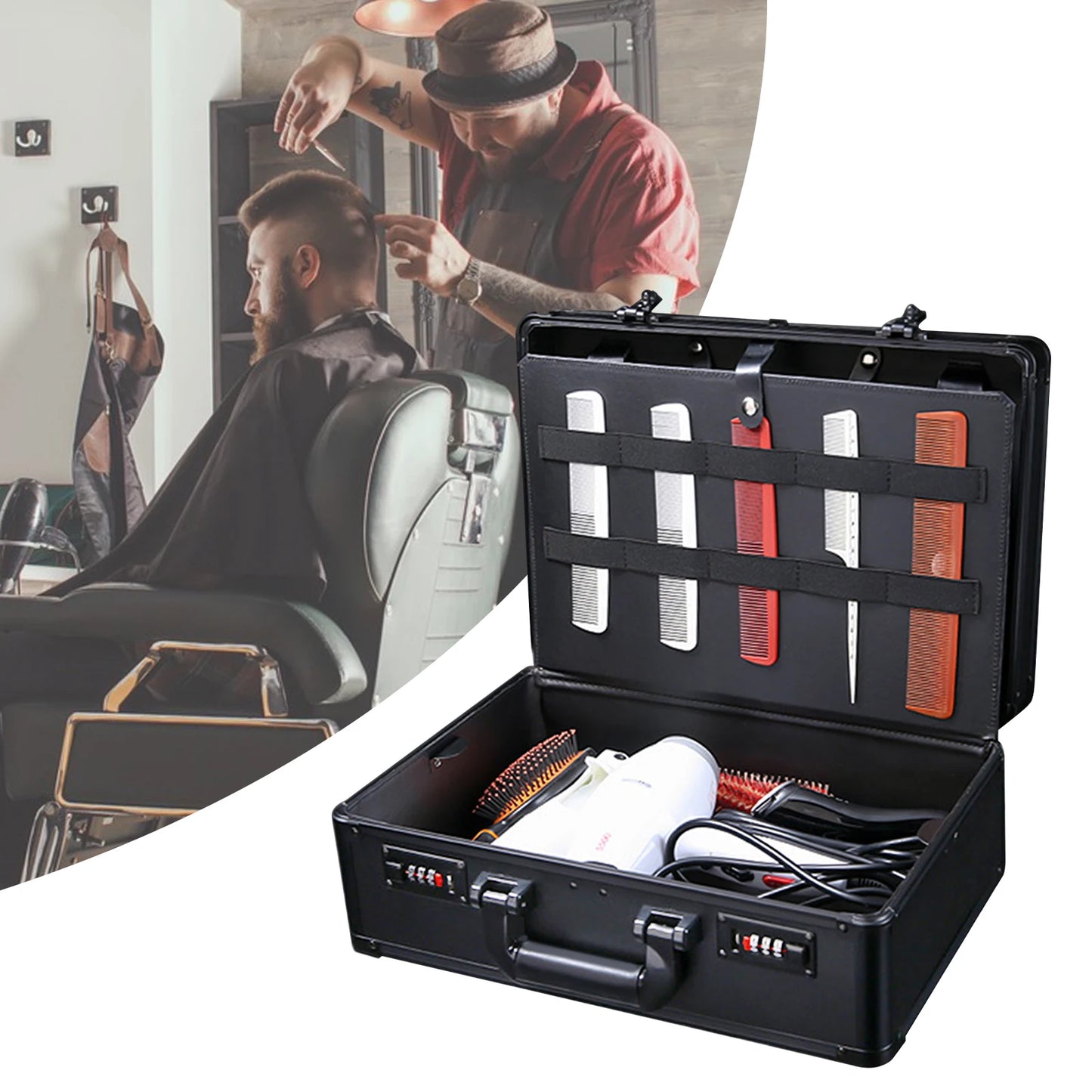 professional barber storage box with secure locking system
