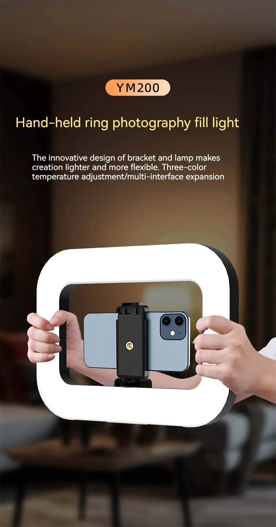 Handheld Ring LED Rechargeable Portable Mobile Phone Live Broadcast Photography Desktop Rabbit Cage Selfie fill Light