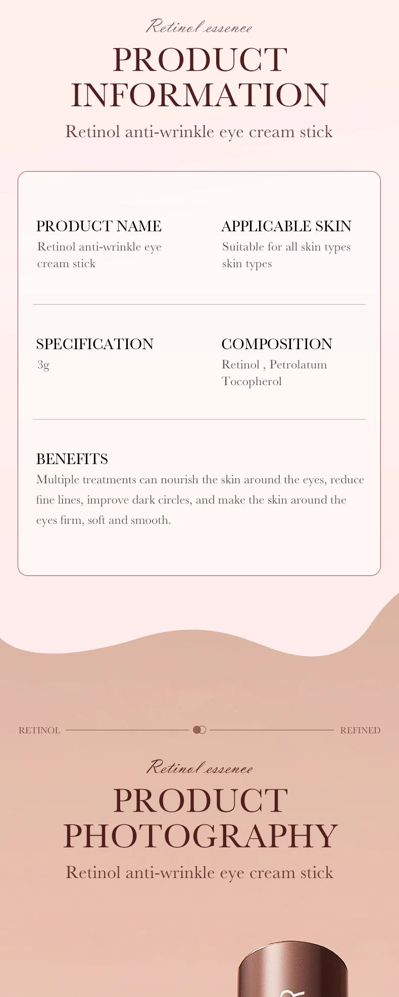 Retinol Eye Cream Stick Removing Anti Dark Circles Under the Eyes Moisturizing Firming Eyes Brighten Eye Skin Care Products