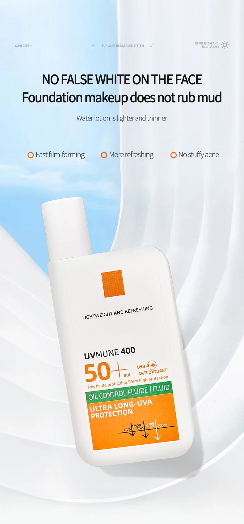 Original SPF50+ Sunscreen Lotion Cream Lasting Moisturizing Refreshing Light and Non Greasy To Prevent Facial and Body Sunburn