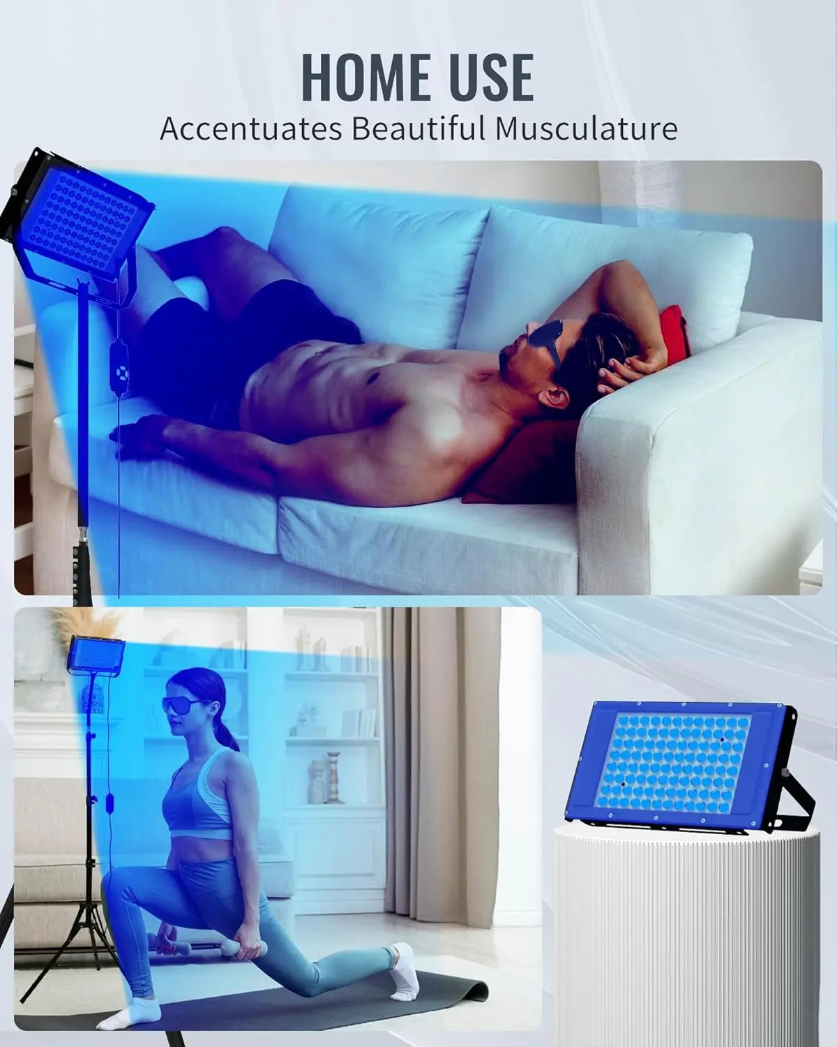 50W Tanning Lamp 460+480nm Blue Light for Home Tanning Solarium LED Solarium Tanning Machine for Face and Body 5Brightness Level