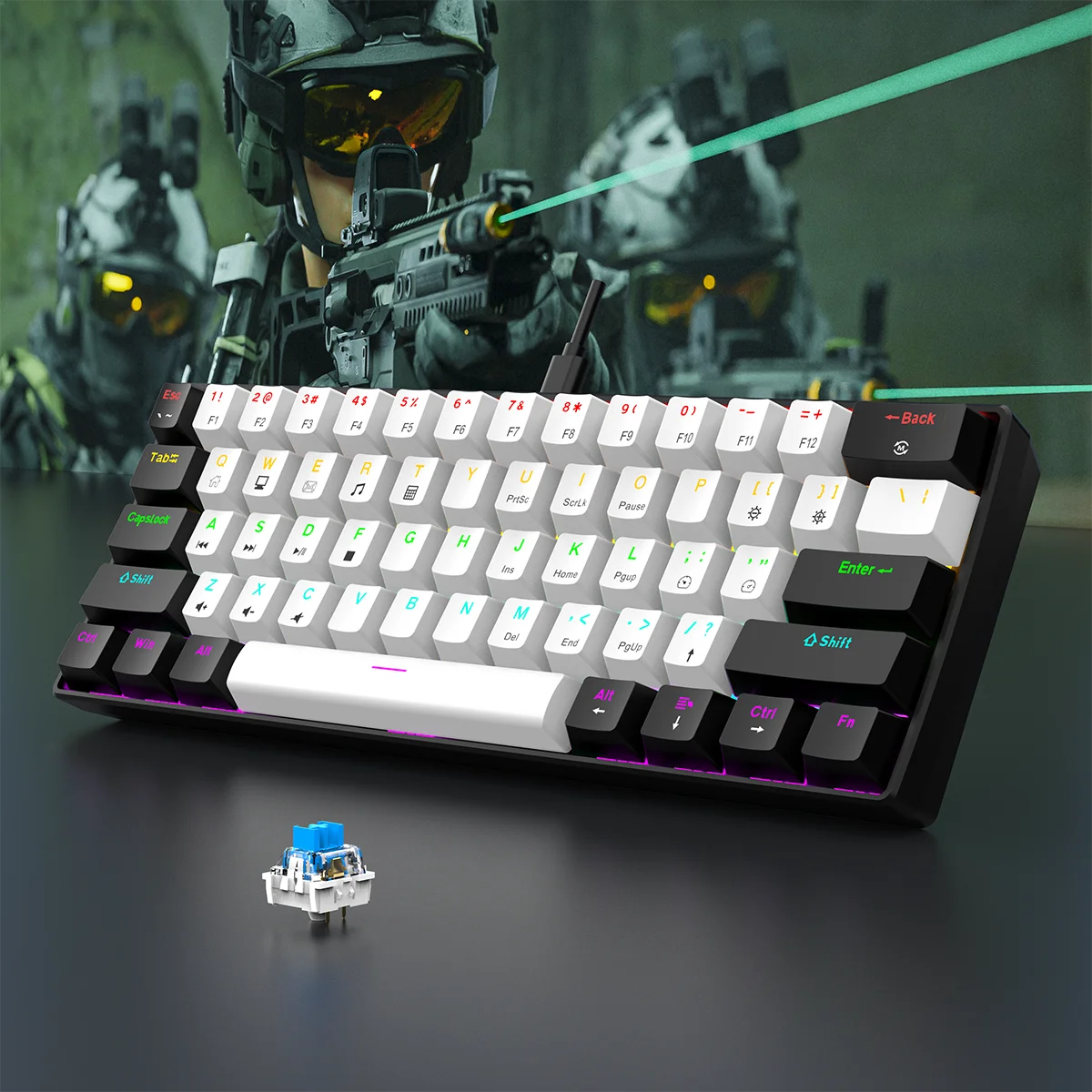 Wired gaming keyboard, RGB backlight ultra compact