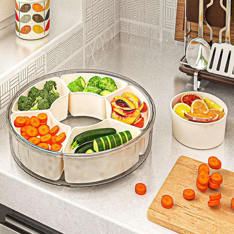 Fruit Tray Six Grids Multi Compartment Round Snack