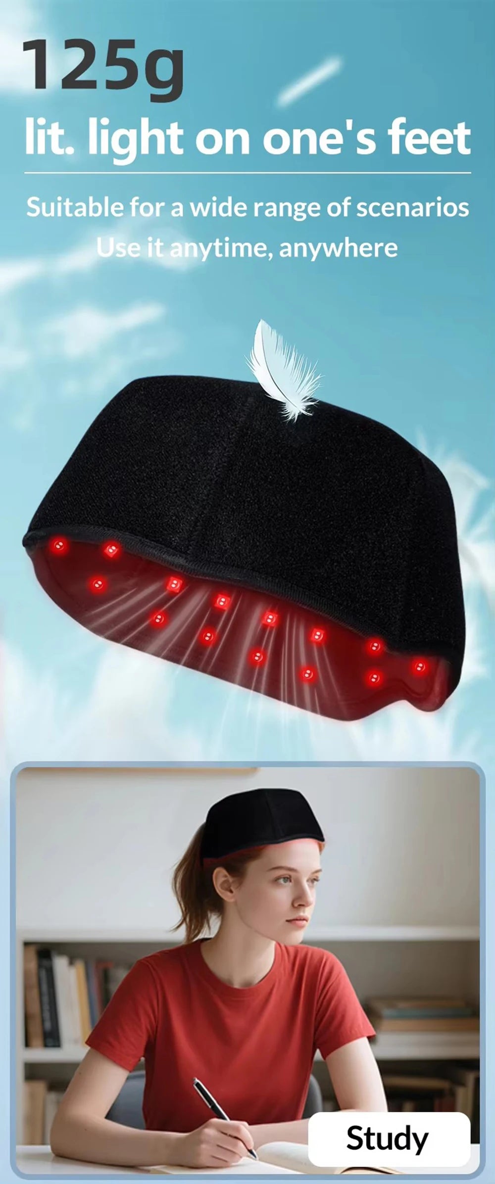 Red Light Hats for Hair Regrowth Infrared light Cap Thinning Anti Hair Loss Anxiety Stress Reduce Migraine Scalp Relax Massager